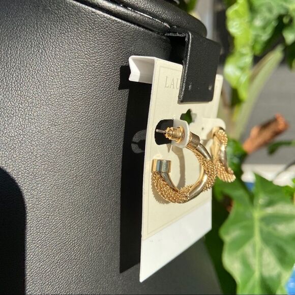 Laura Ashley Earrings Golden Hoops - Picture 3 of 5